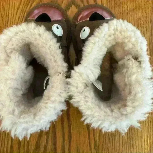 EMU Australia Kanga Walker Leather Boots Mocha Shearling Pink Size 24-30 Months - Picture 5 of 9